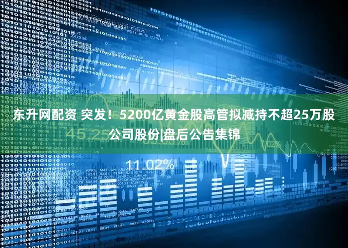 东升网配资 突发！5200亿黄金股高管拟减持不超25万股公司股份|盘后公告集锦