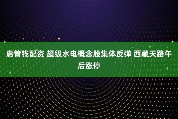 惠管钱配资 超级水电概念股集体反弹 西藏天路午后涨停